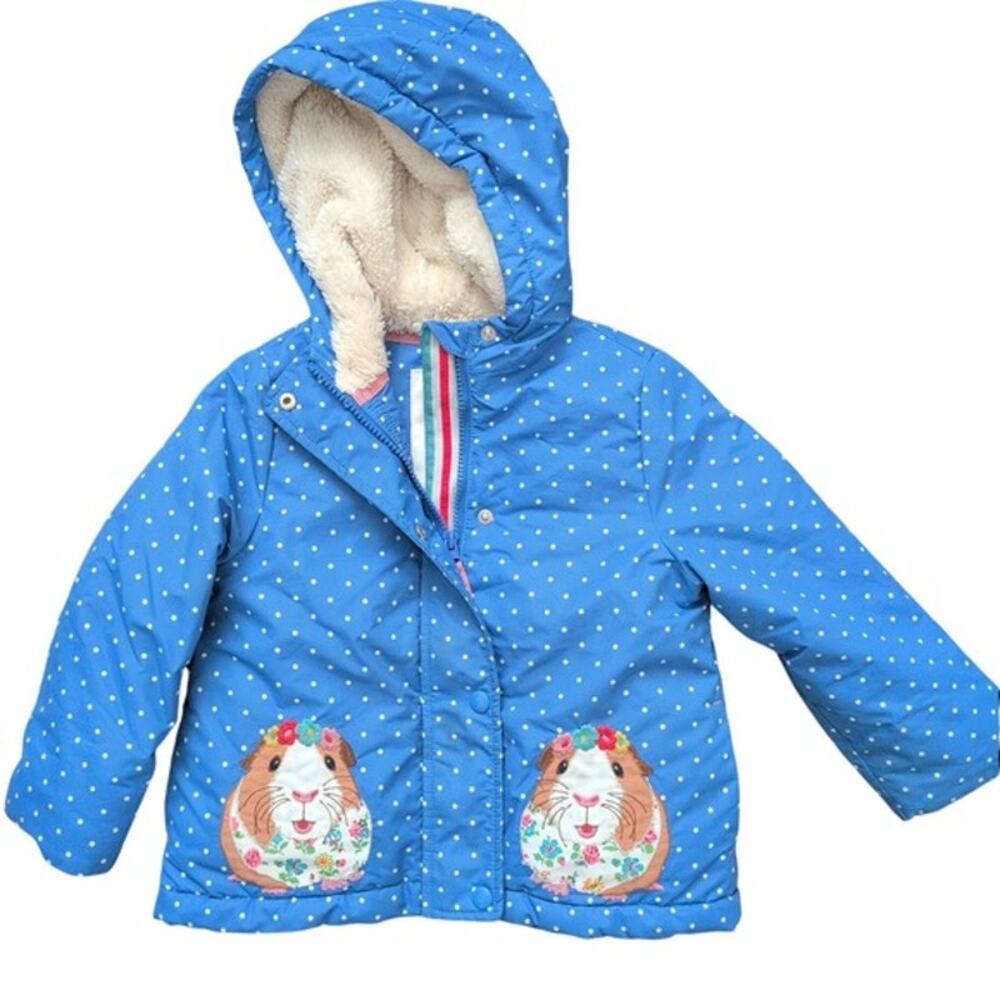 Mini Boden Sherpa Lined Anorak Polka Dot with Embroidered Guinea Pig - Picture 2 of 7